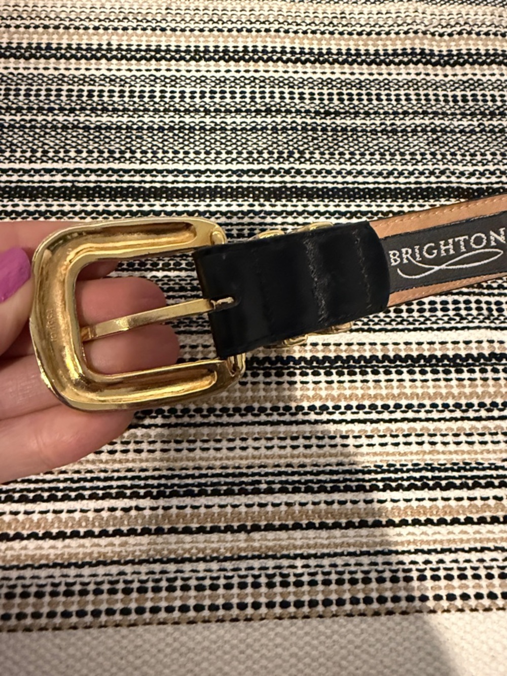 Brighton Black Leather Belt Gold Braided Buckle Size S Classic Statement Belt - Picture 8 of 11